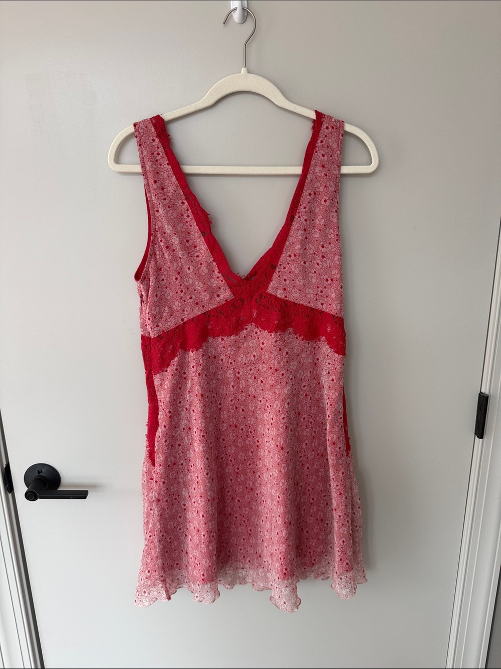 Topshop Red & Pink Lace-Trim Chemise